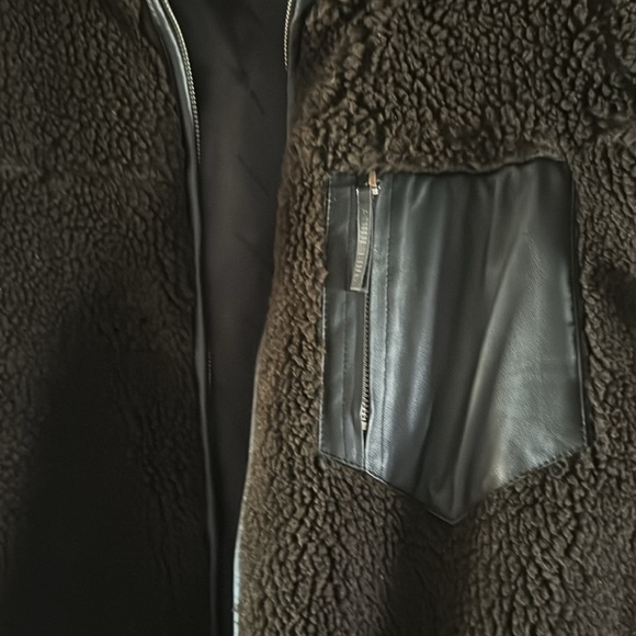 ANINE BING Espresso dark Brown Shearling jacket with leather detail - Picture 3 of 7